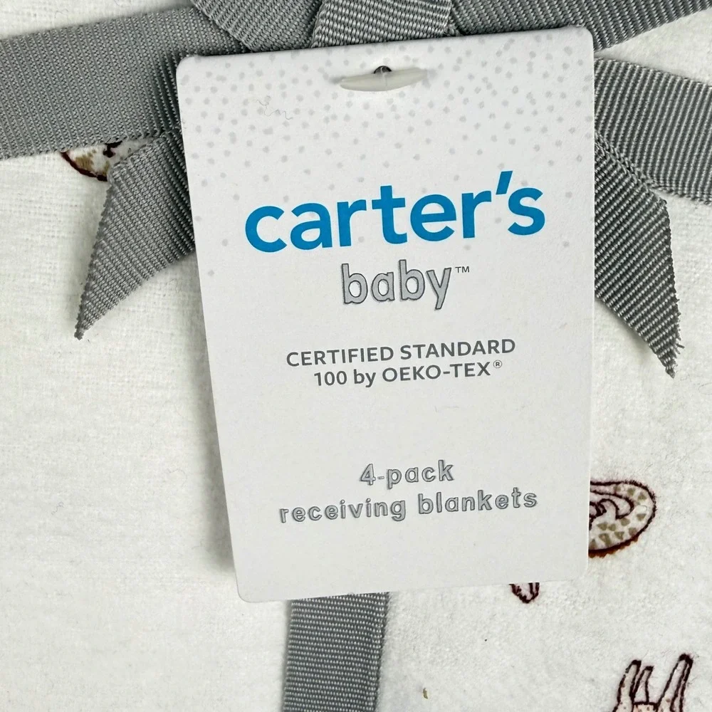 NEW Carter's Baby 4-Pack Receiving Blankets Zoo Animals Neutral Minimal Soft NWT